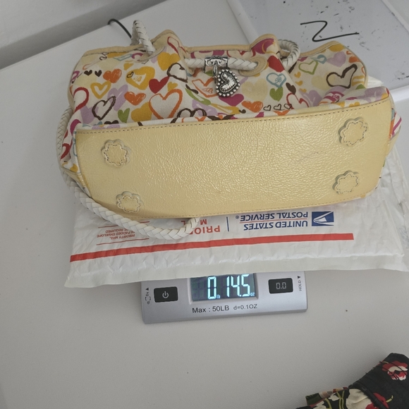 Brighton Vtg  Canvas Hearts Of Hearts Lilliana Shoulder Bag With Heart Charm - Picture 8 of 13